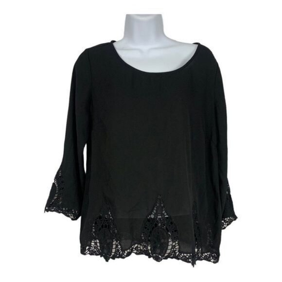 Charming Charlie Womens Black Lace Trim Blouse Size Medium - Picture 1 of 6
